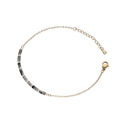 Bransoletka ze stali szlachetnej złocona delikatna z labradorytem