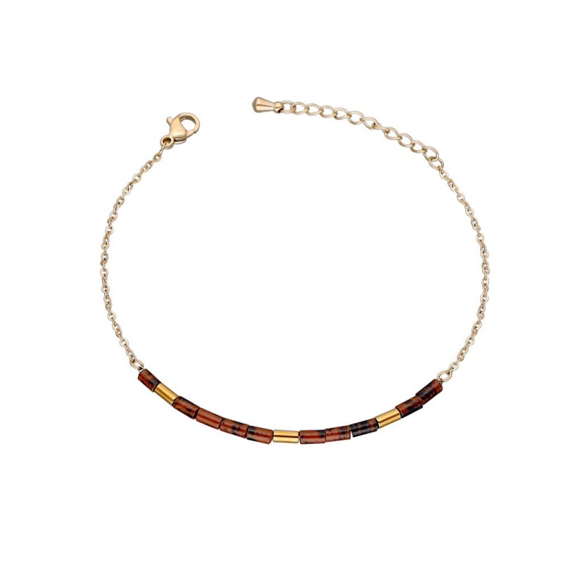 Bransoletka ze stali szlachetnej złocona delikatna z sezamem czerwonym