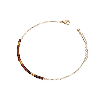 Bransoletka ze stali szlachetnej złocona delikatna z sezamem czerwonym