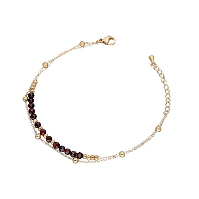 Bransoletka ze stali szlachetnej złocona na podwójnym łańcuszku z granatem