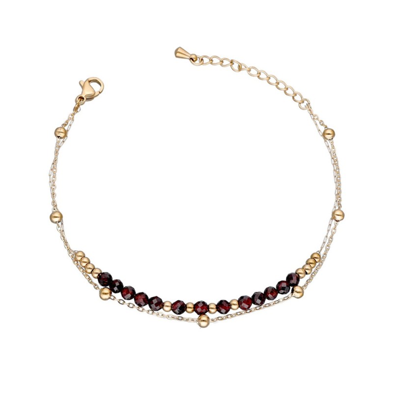 Bransoletka ze stali szlachetnej złocona na podwójnym łańcuszku z granatem