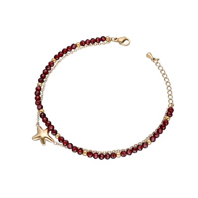 Bransoletka ze stali szlachetnej złocona na podwójnym łańcuszku z granatem