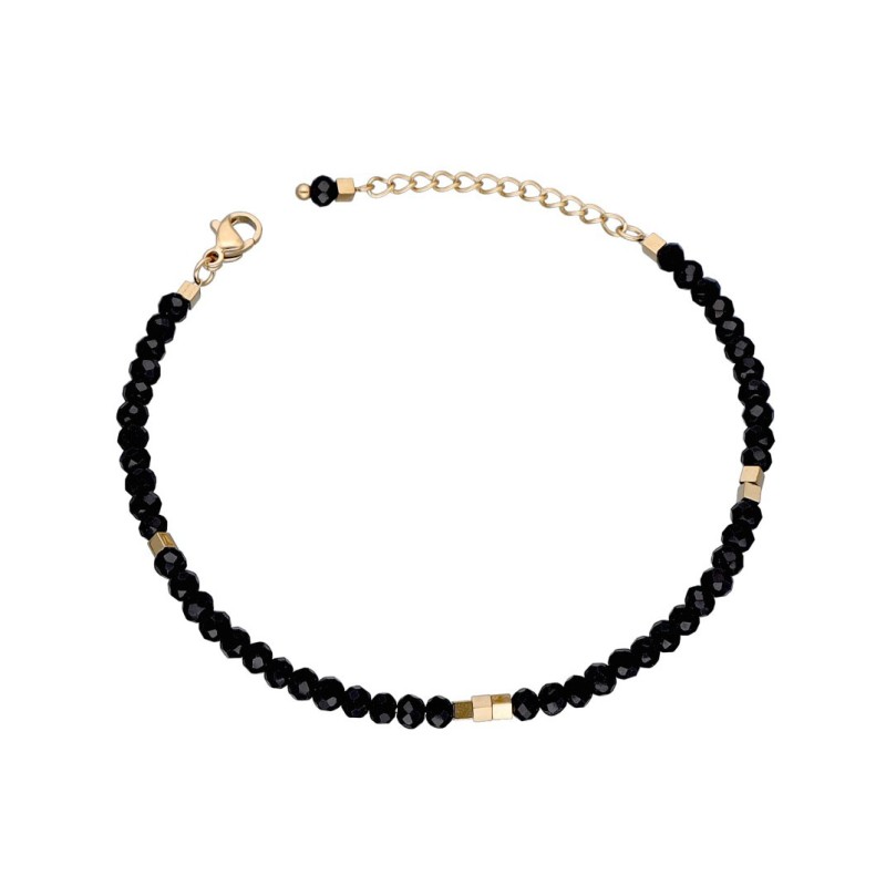 Bransoletka ze stali szlachetnej złocona ozdobiona czarnym kryształem