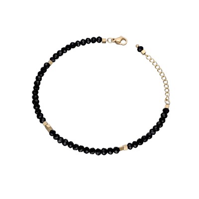 Bransoletka ze stali szlachetnej złocona ozdobiona czarnym kryształem