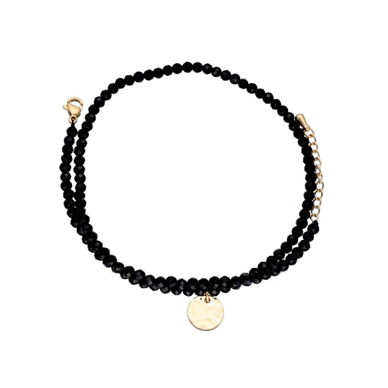 Bransoletka ze stali szlachetnej złocona z czarnym agatem