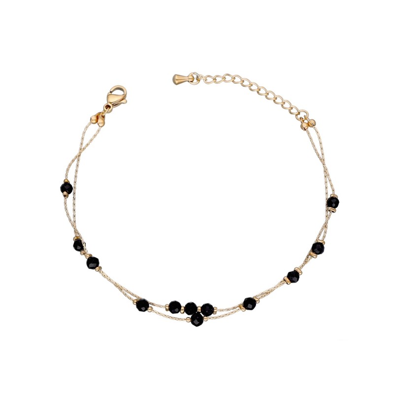 Bransoletka ze stali szlachetnej złocona z koralikami z czarnego agatu