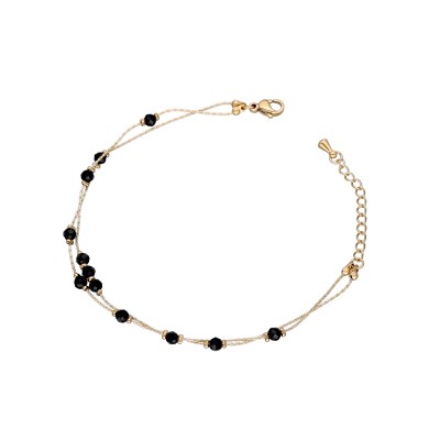 Bransoletka ze stali szlachetnej złocona z koralikami z czarnego agatu