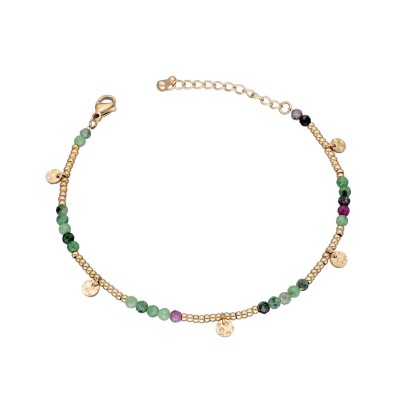 Bransoletka ze stali szlachetnej złocona z koralikami z zoisytu