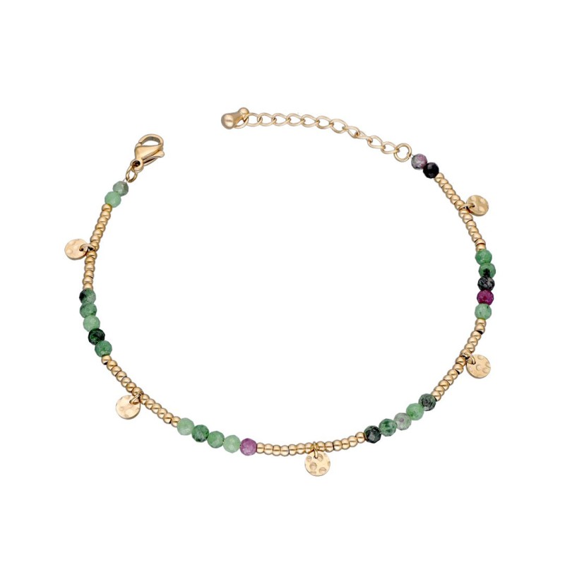 Bransoletka ze stali szlachetnej złocona z koralikami z zoisytu