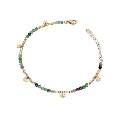 Bransoletka ze stali szlachetnej złocona z koralikami z zoisytu