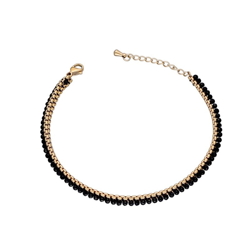 Bransoletka ze stali szlachetnej złocona z czarnym agatem