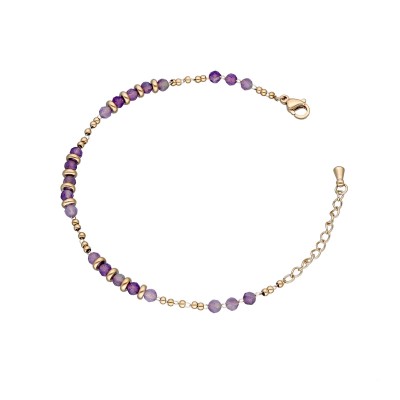 Bransoletka ze stali szlachetnej złocona z ametystem