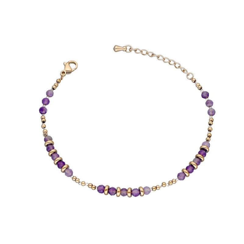 Bransoletka ze stali szlachetnej złocona z ametystem