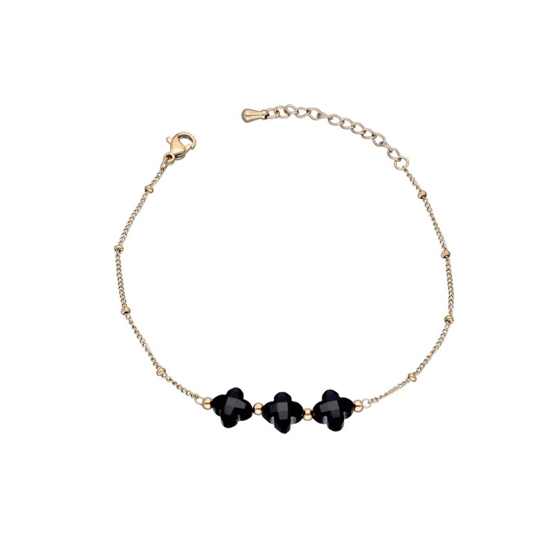 Bransoletka ze stali szlachetnej złocona z kryształem w kształcie koniczyny