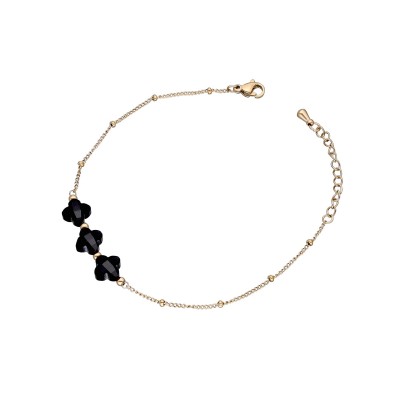 Bransoletka ze stali szlachetnej złocona z kryształem w kształcie koniczyny