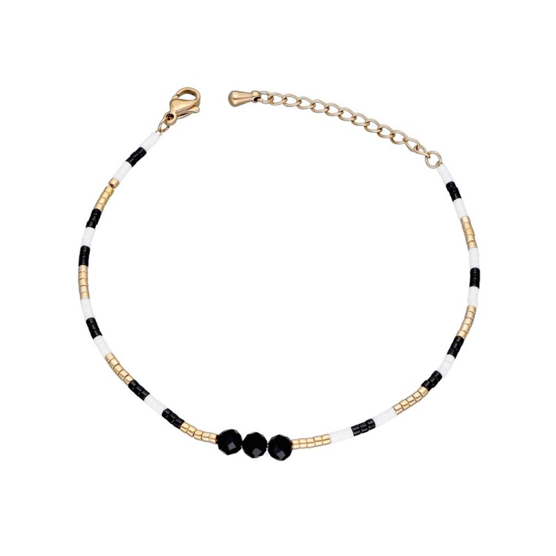 Bransoletka ze stali szlachetnej złocona z czarnym agatem