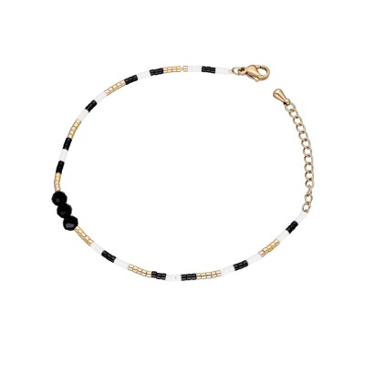 Bransoletka ze stali szlachetnej złocona z czarnym agatem