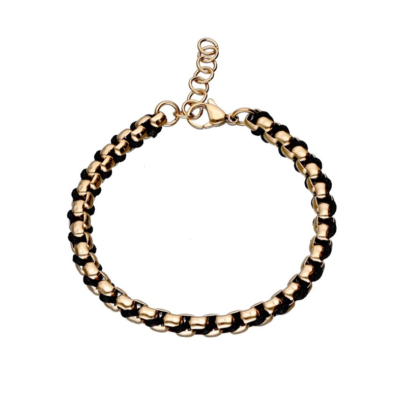 Bransoletka ze stali szlachetnej złocona z czarnymi elementami