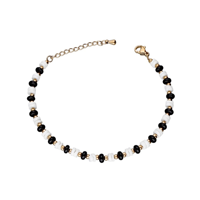 Bransoletka ze stali szlachetnej złocona z biało - czarnymi elementami