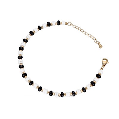 Bransoletka ze stali szlachetnej złocona z biało - czarnymi elementami