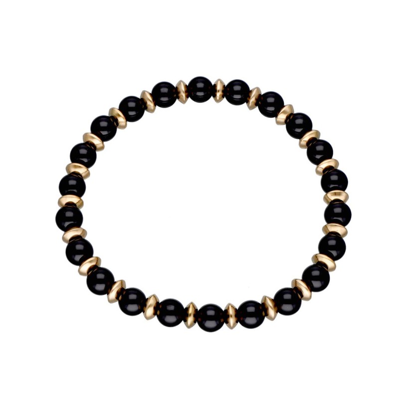 Bransoletka ze stali szlachetnej złocona z czarnym agatem
