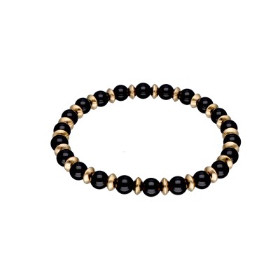 Bransoletka ze stali szlachetnej złocona z czarnym agatem