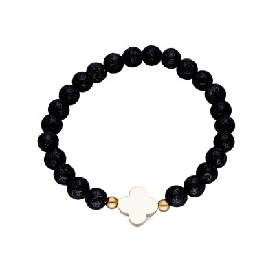 Bransoletka ze stali szlachetnej złocona z koralikami z lawy