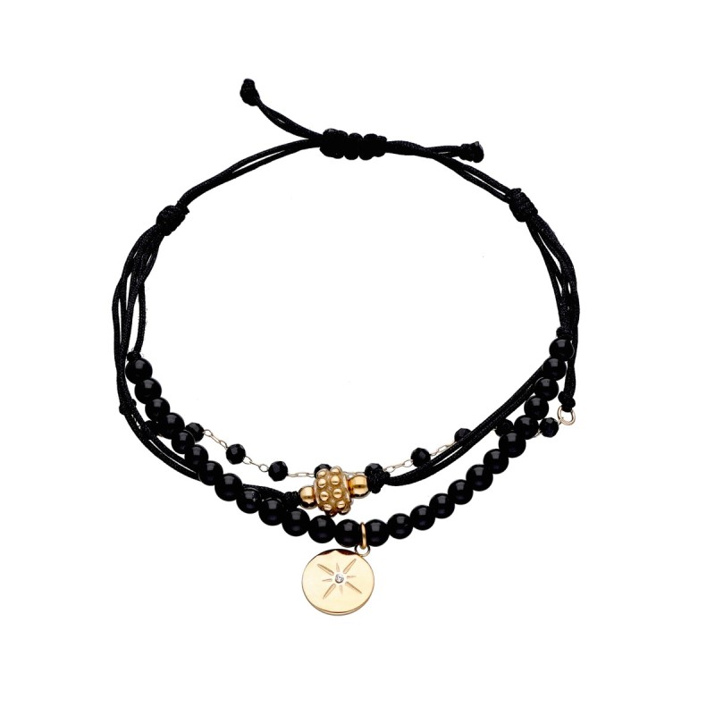 Bransoletka ze stali szlachetnej złocona z czarnym agatem