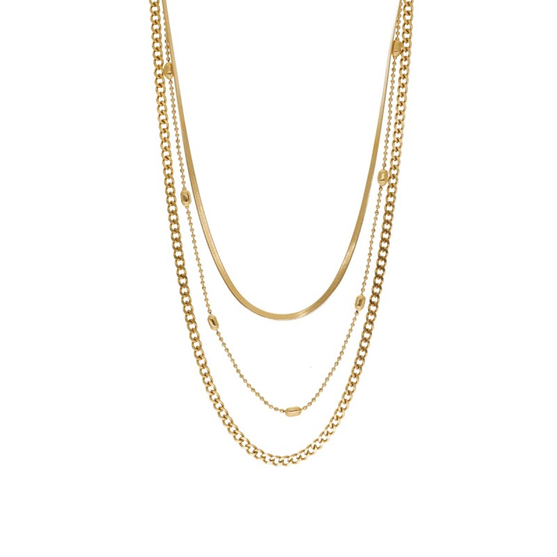 Naszyjnik stalowy złocony kaskadowy złożony z trzech ozdobnych łańcuszków