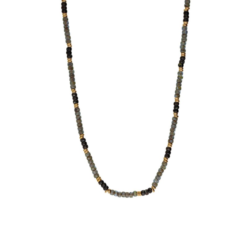 Naszyjnik stalowy złocony z koralikami miyuki