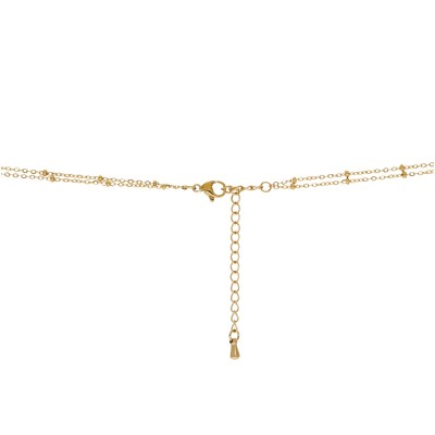 Złocony podwójny naszyjnik ze stali szlachetnej z czarną owalną zawieszką