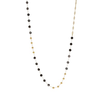 Złocony naszyjnik ze stali szlachetnej z kuleczkami z obsydianu