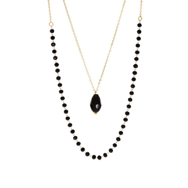 Złocony podwójny naszyjnik ze stali szlachetnej z kuleczkami z kryształu