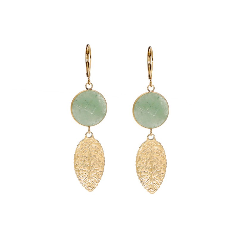 Kolczyki złocone ze stali szlachetnej z awenturynem