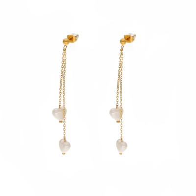 Kolczyki złocone ze stali szlachetnej z perłą w kształcie serca