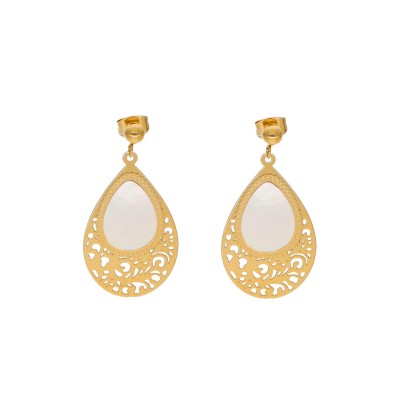 Kolczyki złocone ze stali szlachetnej ozdobne łezki z masą perłową