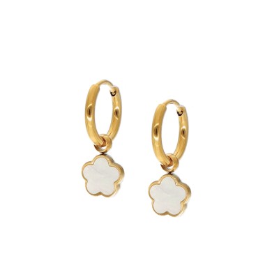 Kolczyki złocone ze stali szlachetnej kółeczka z kwiatkiem