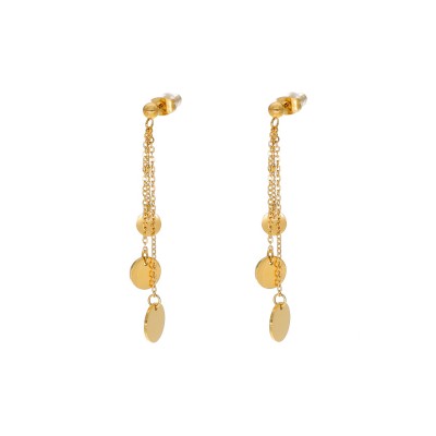 Kolczyki złocone ze stali szlachetnej o wiszące z okrągłymi blaszkami