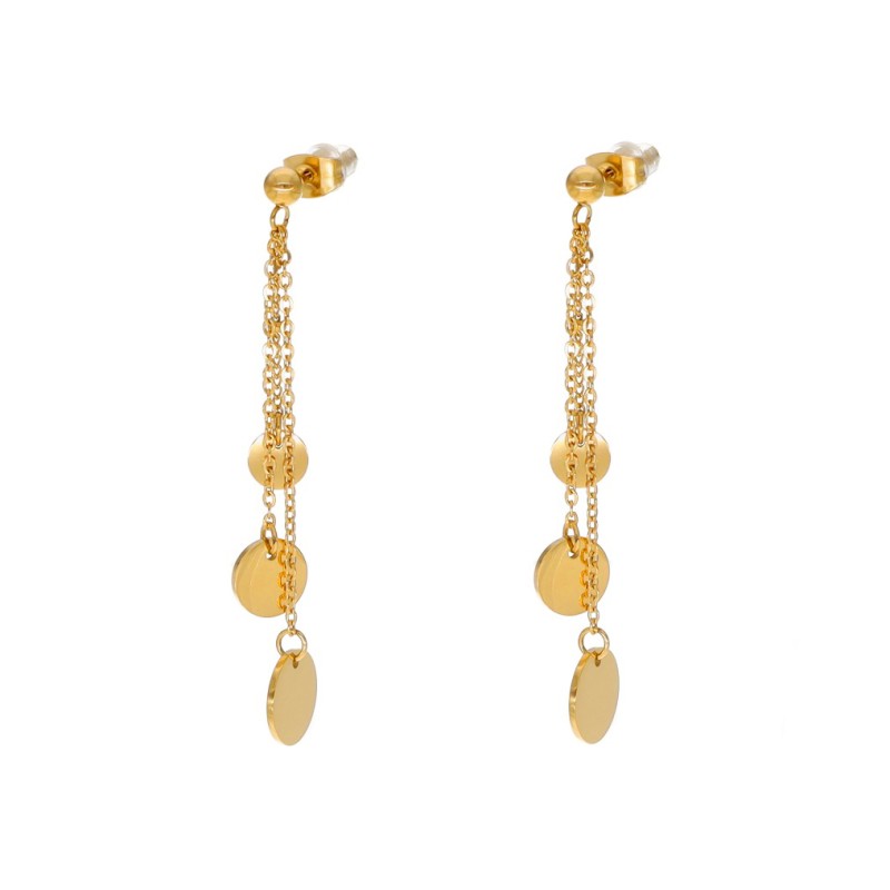 Kolczyki złocone ze stali szlachetnej o wiszące z okrągłymi blaszkami