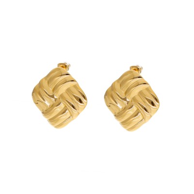 Kolczyki złocone ze stali szlachetnej w kształcie eleganckich kwadratów zapinane na sztyft