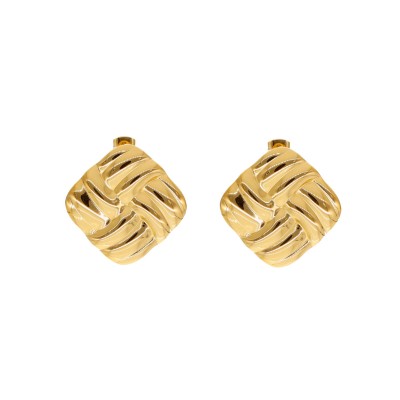 Kolczyki złocone ze stali szlachetnej w kształcie eleganckich kwadratów zapinane na sztyft