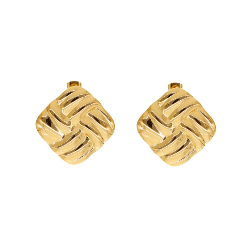 Kolczyki złocone ze stali szlachetnej w kształcie eleganckich kwadratów zapinane na sztyft