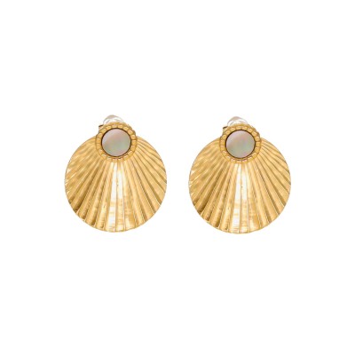 Kolczyki złocone ze stali szlachetnej ozdobne blaszki z masą perłową