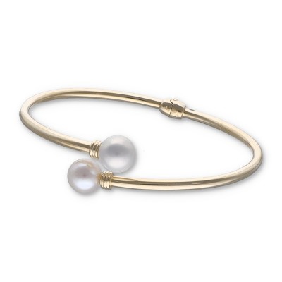 Bransoletka srebrna sztywna pozłacana z perełkami