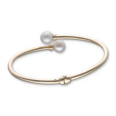 Bransoletka srebrna sztywna pozłacana z perełkami