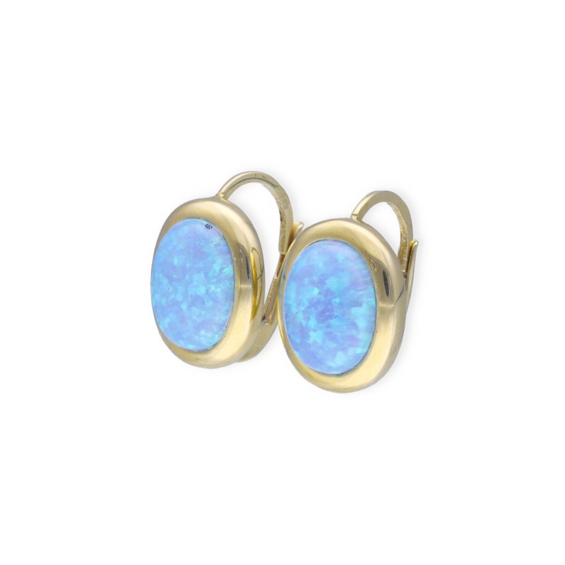 KOLCZYKI Z ŻÓŁTEGO ZŁOTA Z OPALEM NIEBIESKIM