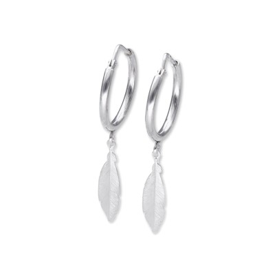 Kolczyki srebrne wiszące piórko naturale