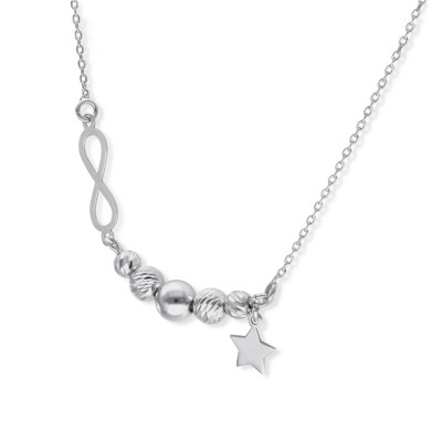 Naszyjnik srebrny ze znakiem nieskończoności i gwiazdką na łańcuszku o splocie ankier