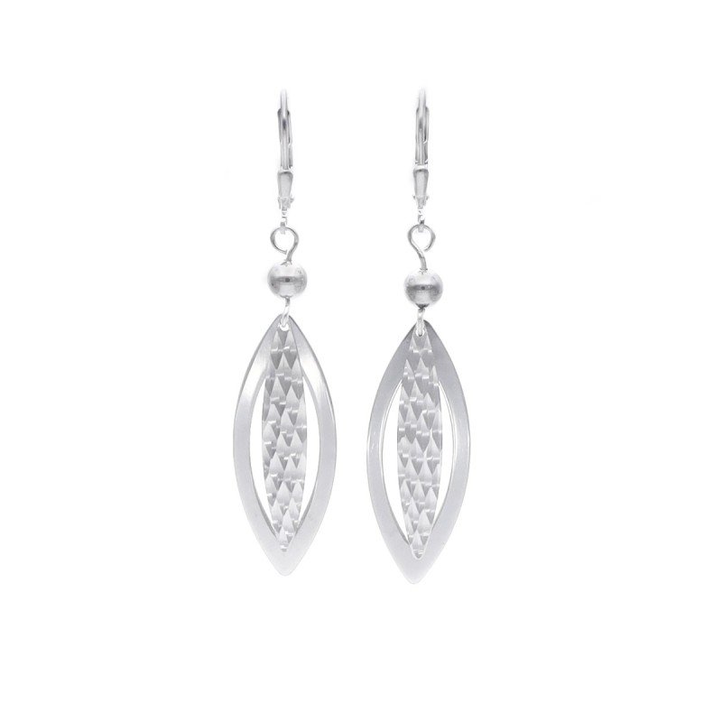 Kolczyki srebrne wiszące grawerowane blaszki w kształcie łezki