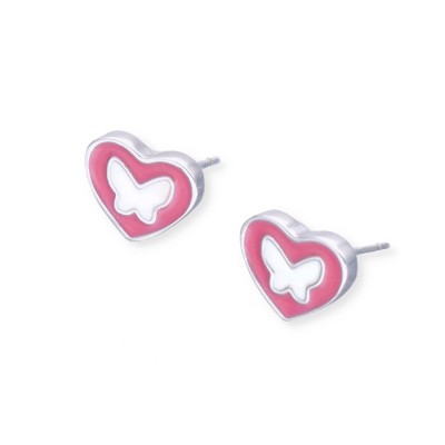 Kolczyki srebrne serduszka z motylkami na sztyft